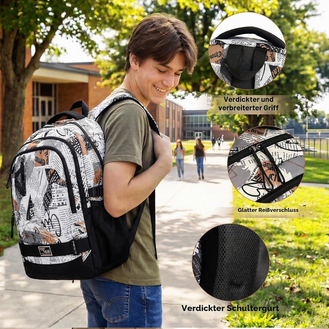 Amythe Schulrucksack Jungen Teenager, Rucksack Schule Gymnasium Oberstufe Schulranzen mit Laptopfach