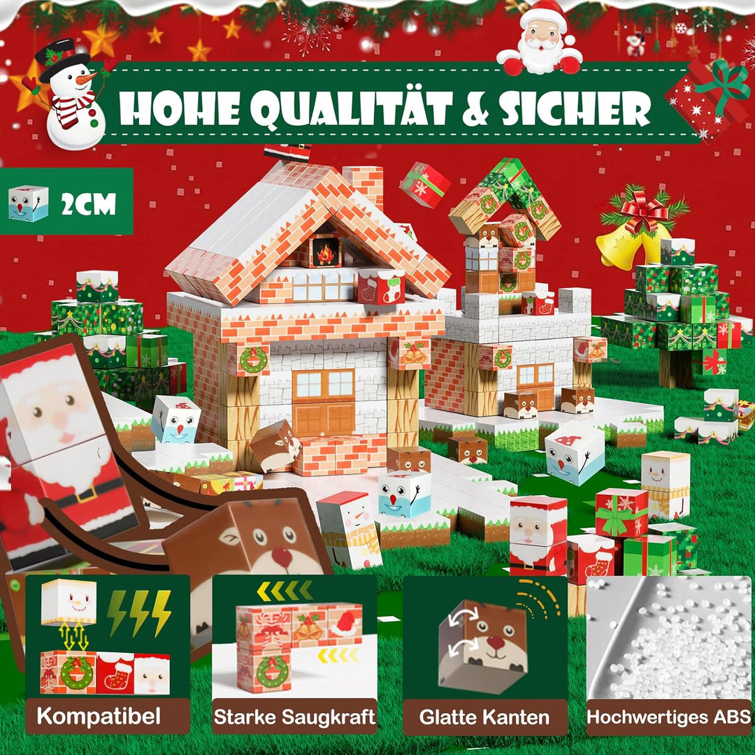 Uuoeebb 100 Stück Magnetische Bausteine - Baue Mine Welt mit Weihnachts-Schnee Magnetische Bauwelt,