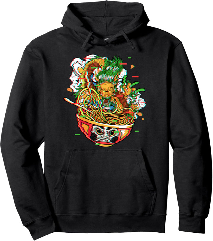 Ramen Drache Daruma Bowl Vaporwave Kanagawa Glitch Pullover Hoodie