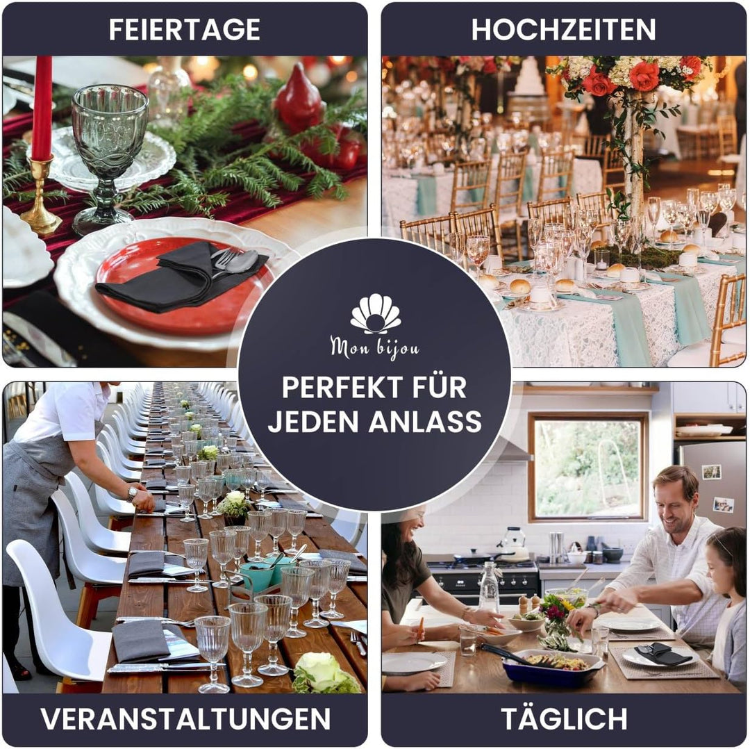 12er Set Stoffservietten Dunkelgrau – 100% Bio-Baumwolle GOTS – Waschbare Servietten Stoff 45x45 cm