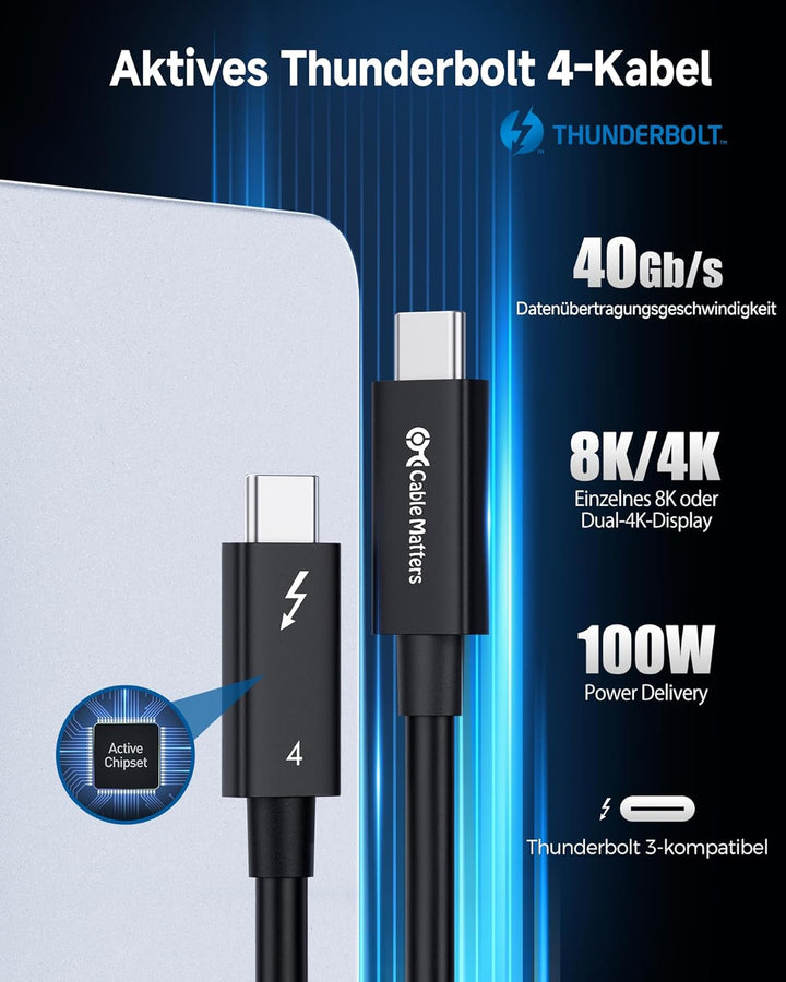 Cable Matters [Intel Zertifiziertes 40Gbps aktives USB C Thunderbolt 4 Kabel 2m mit 100W Aufladung u
