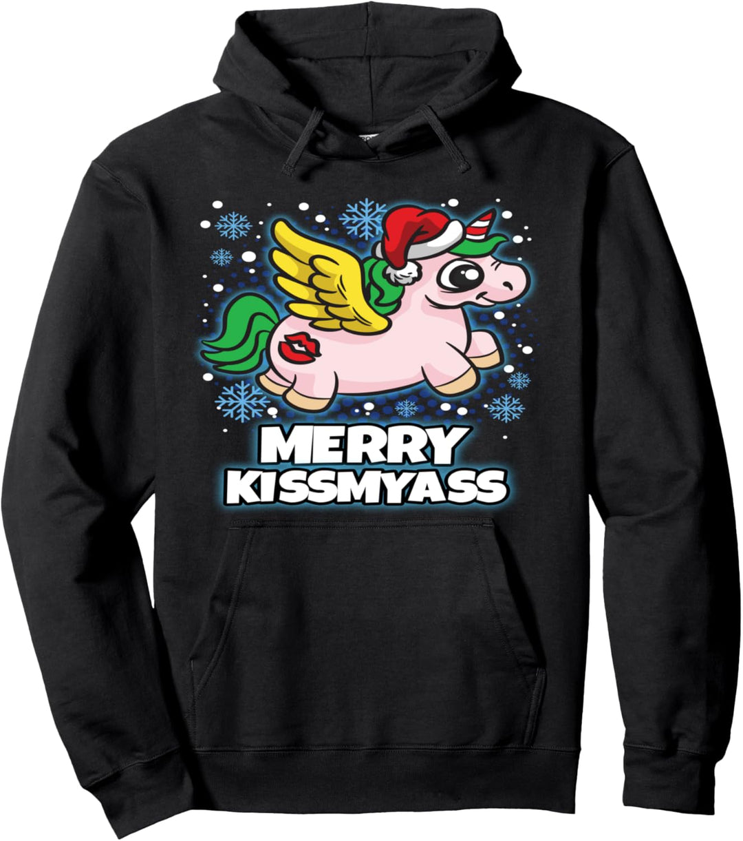 Merry Kiss My Ass - Einhorn Engel Weihnachten Humor Spruch Pullover Hoodie