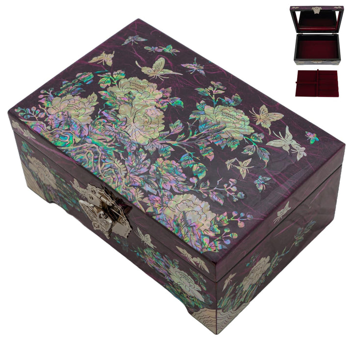 February Mountain Mother of Pearl Jewelry Organizer Box with Ring Tray - Gifts for Women Unique gift