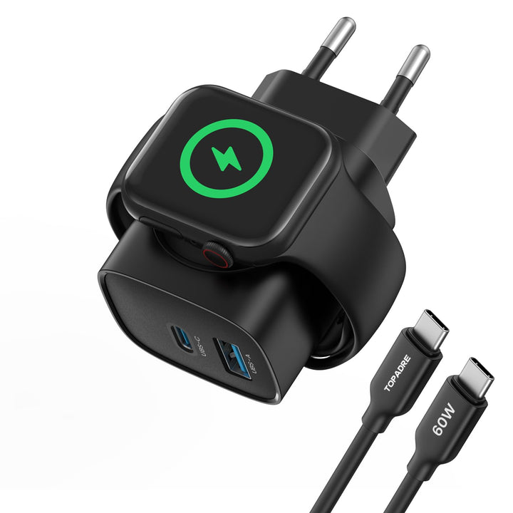 TOPADRE Apple Watch Ladegerät, 3-in-1 20W USB iPhone Ladegerät PD 3.0 Schnellladegerät für Apple Wat
