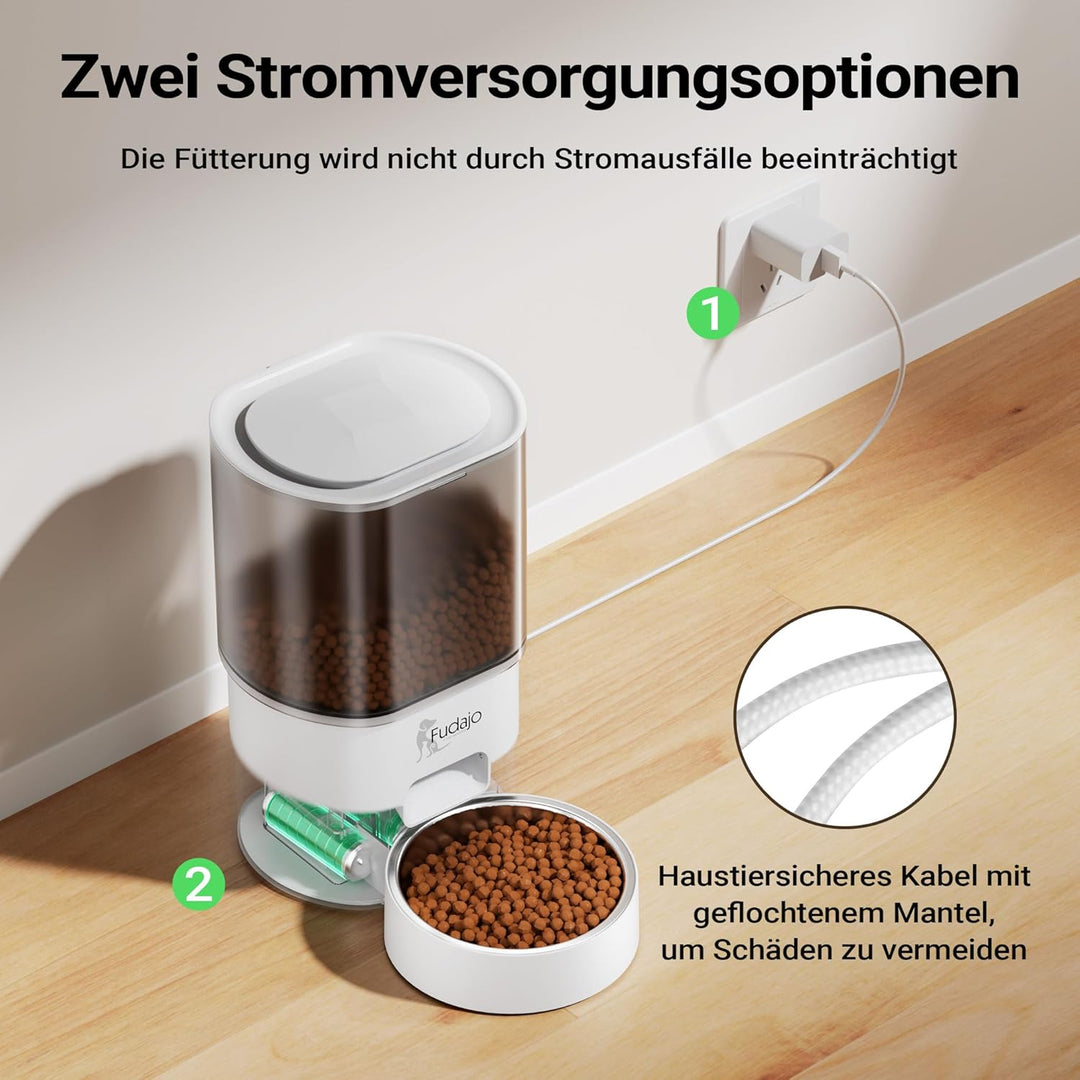 Fudajo Futter- und Trinkautomat für Katzen & Hunde in Weiss, 3 L Futterspender und 2,5 L Trinkbrunne