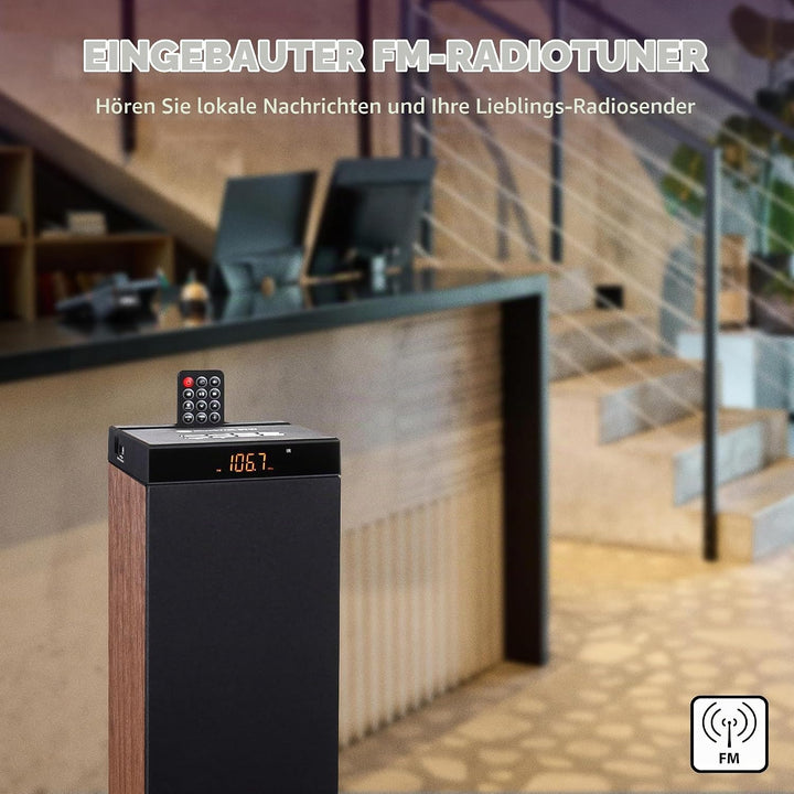 GOgroove Bluetooth Turm Lautsprecher mit integriertem Subwoofer - Standlautsprecher mit Bass und Dua