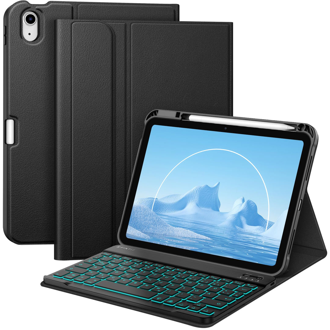 Fintie Tastatur Hülle für iPad 10. Generation 2022 (10.9 Zoll), Keyboard Case mit 7-farbig Beleuchte