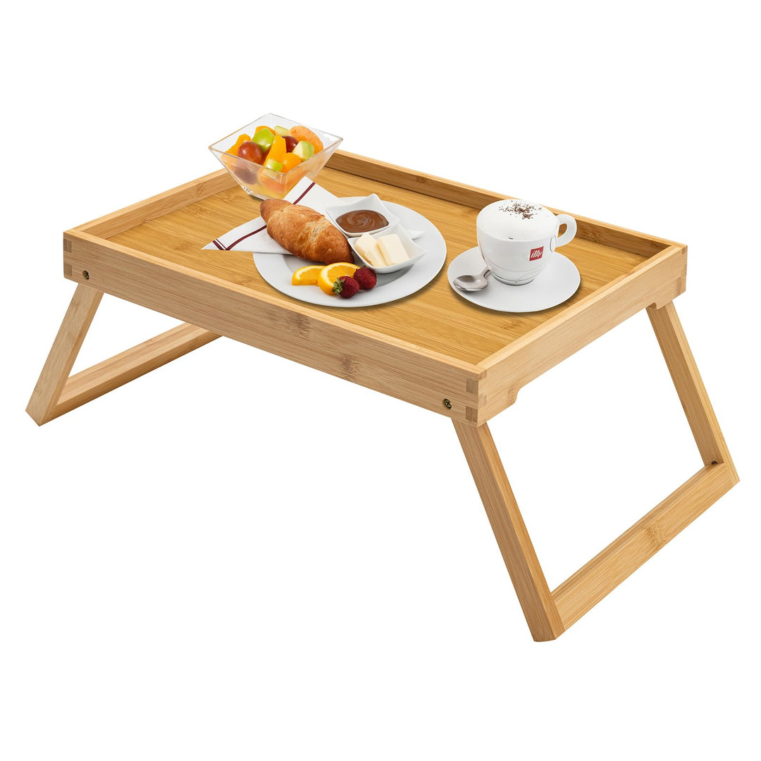 Bambus-Bettlade mit klappbaren Beinen, Frühstückslade (Beige) | Laptop-Schreibtisch mit Klappbeinen