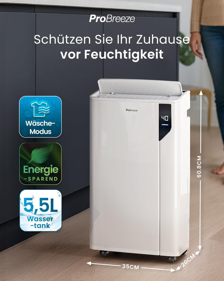 Pro Breeze Luftentfeuchter 20L in 24h Entfeuchtungsleistung - Luftentfeuchter elektrisch mit Wäschem