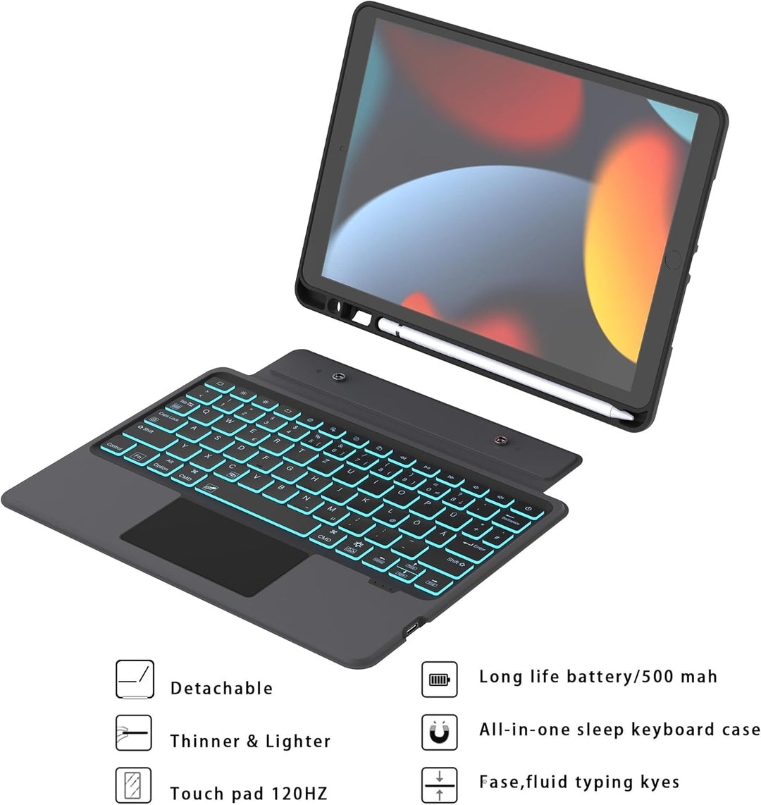 ROOFEI Tastatur Hülle für iPad 10.2 Zoll (9/8/7 Generation - 2021/2020/2019), iPad Air 3 & iPad Pro