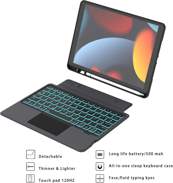 ROOFEI Tastatur Hülle für iPad 10.2 Zoll (9/8/7 Generation - 2021/2020/2019), iPad Air 3 & iPad Pro