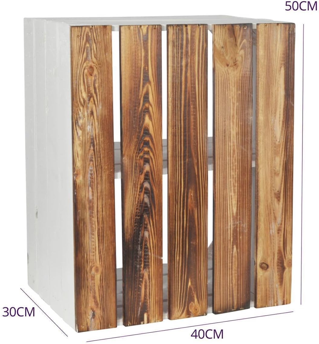 CHICCIE 2 Set Holzkiste Grete Weiss Geflammt 50x40x30cm - Kurzes Regal Weinkiste Kurzes Weisses Rega
