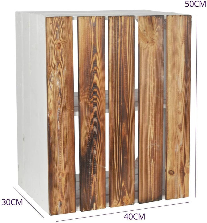 CHICCIE 2 Set Holzkiste Grete Weiss Geflammt 50x40x30cm - Kurzes Regal Weinkiste Kurzes Weisses Rega