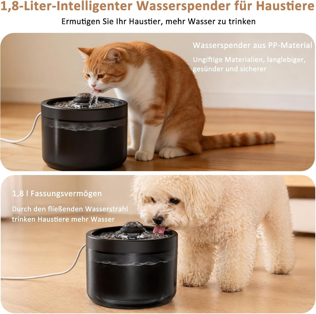 Kompakter Leiser Katzenbrunnen 1,8L Mehrschichtfilter Zirkulation Schwarz, Schwarz