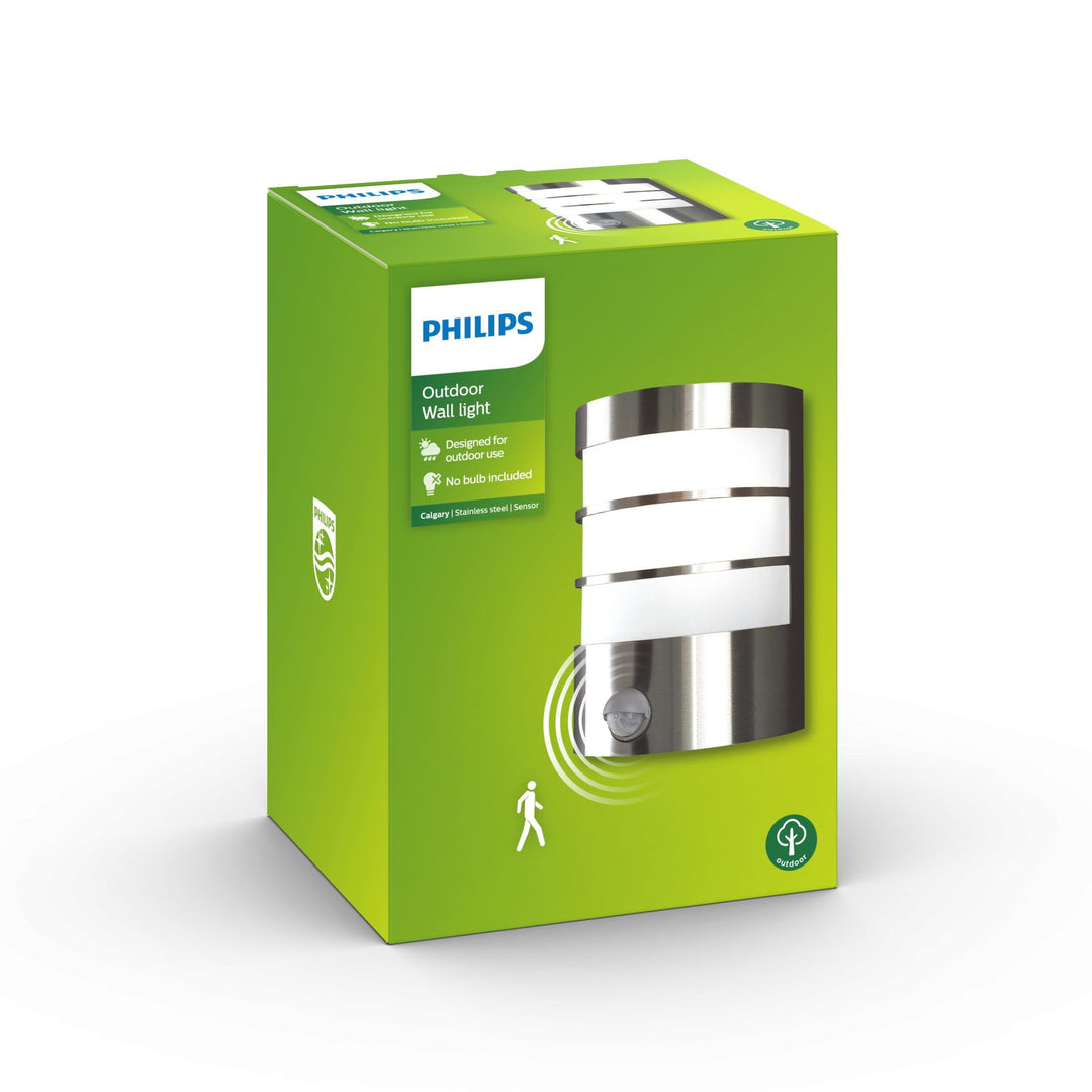 Philips myGarden LED Calgary Wandleuchte mit Bewegungsmelder, 60 W, Edelstahl, mit Bewegungsmelder