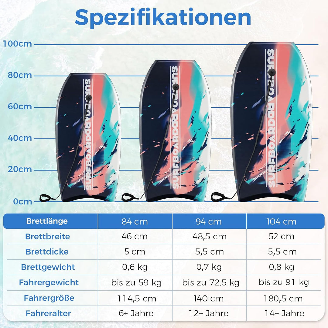 COSTWAY Bodyboard für Kinder, Surfbrett mit EPS-Kern, XPE-Deck, HDPE-Unterseite &amp; Handgelenkschlaufe