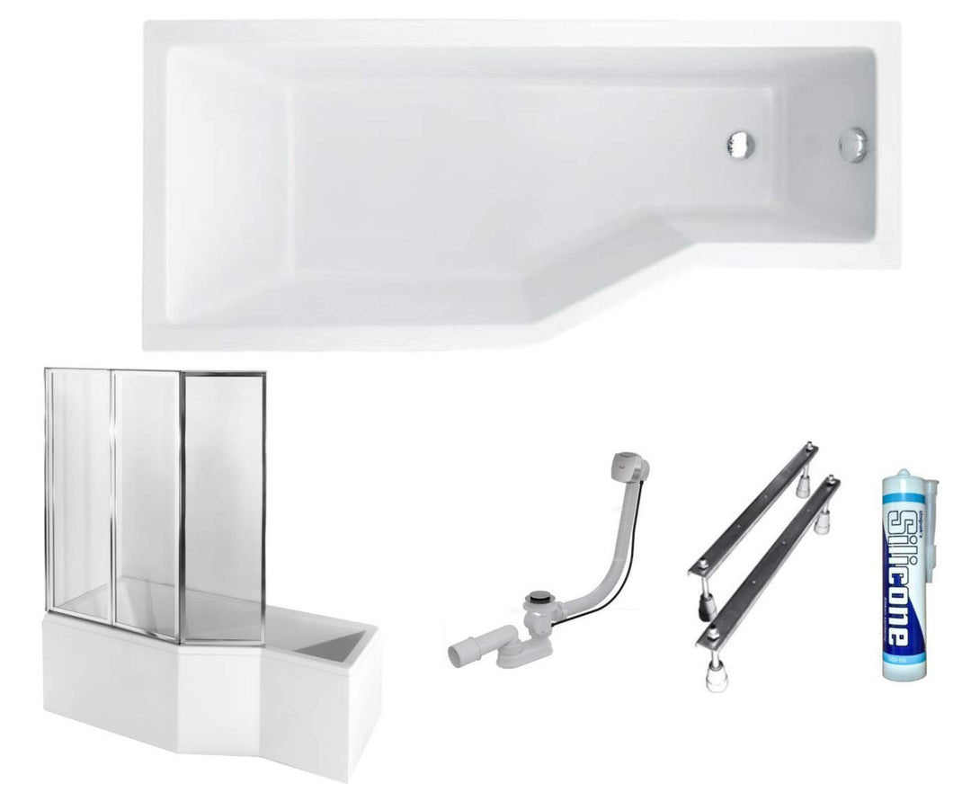 ECOLAM Duschbadewanne Set Badewanne + Badewannenabtrennung Duschwand Eckbadewanne Integra 150x75 cm