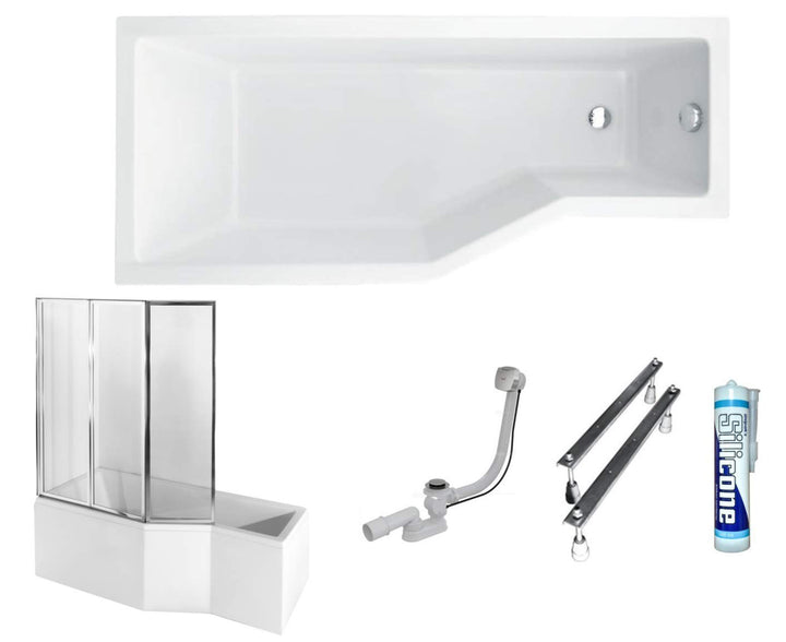 ECOLAM Duschbadewanne Set Badewanne + Badewannenabtrennung Duschwand Eckbadewanne Integra 150x75 cm