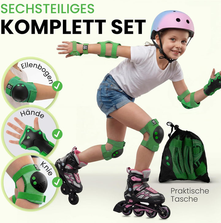 Schützer Inliner Kinder Set 3-12 Jahre [6er Set] mit Knieschoner, Ellenbogenschoner und Handschoner