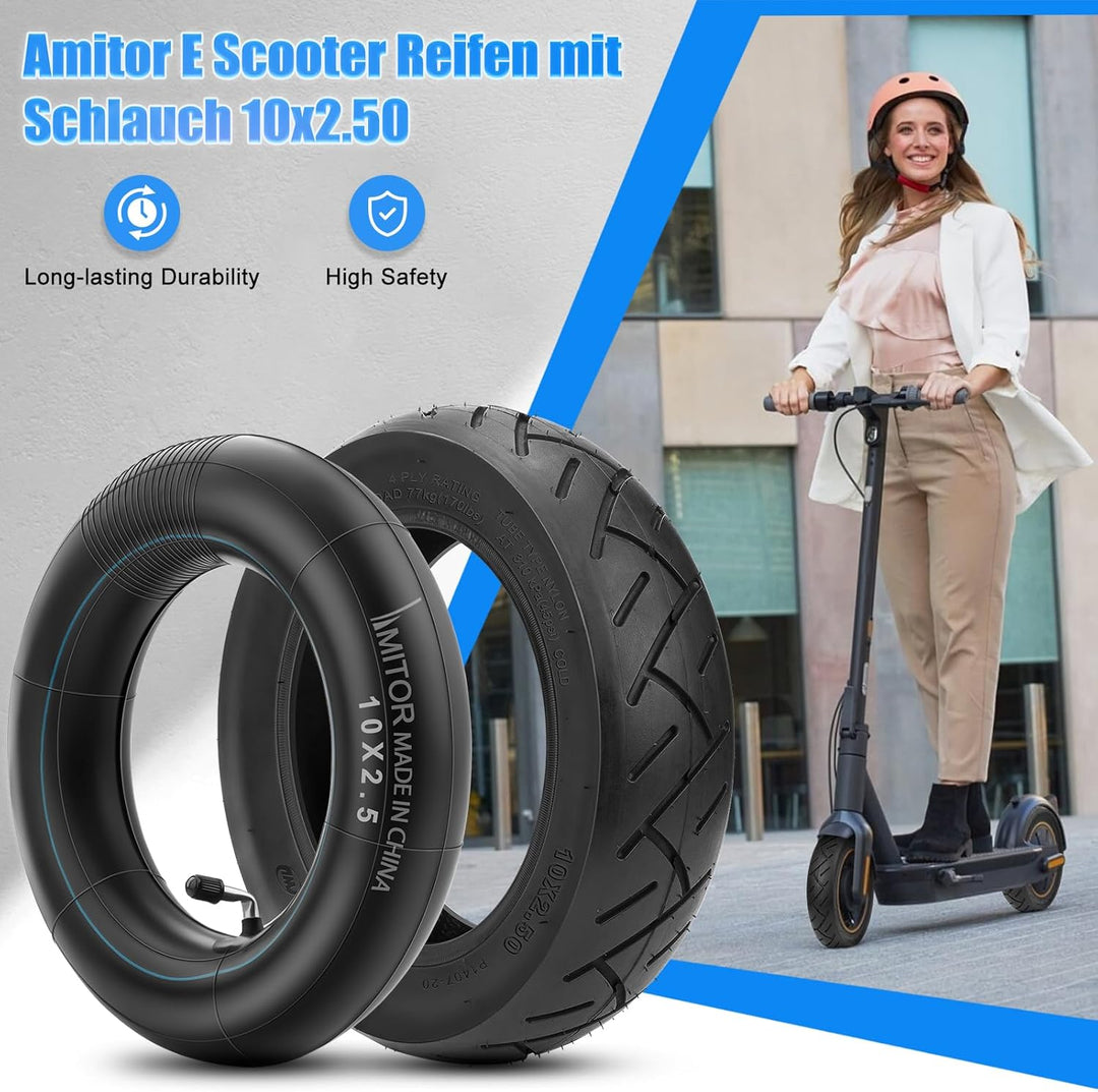 E Scooter Reifen 10x2.50 Schlauch, 60/70 Reifen und Schlauch Abriebfest & Rutschfest, Extra Dicker &