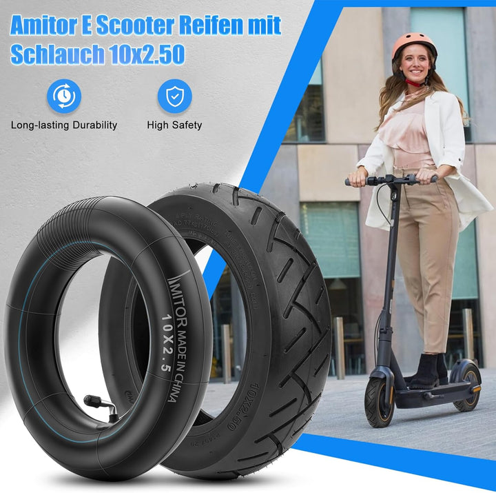 E Scooter Reifen 10x2.50 Schlauch, 60/70 Reifen und Schlauch Abriebfest & Rutschfest, Extra Dicker &