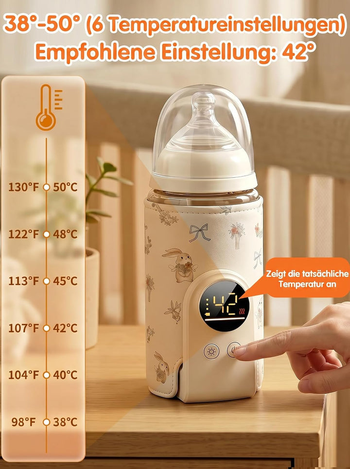Flaschenwärmer Baby Unterwegs mit 6-10h Wärmehaltung | 6 Temperaturstufen 38-50℃, 8000mAh Akku &amp; 18W