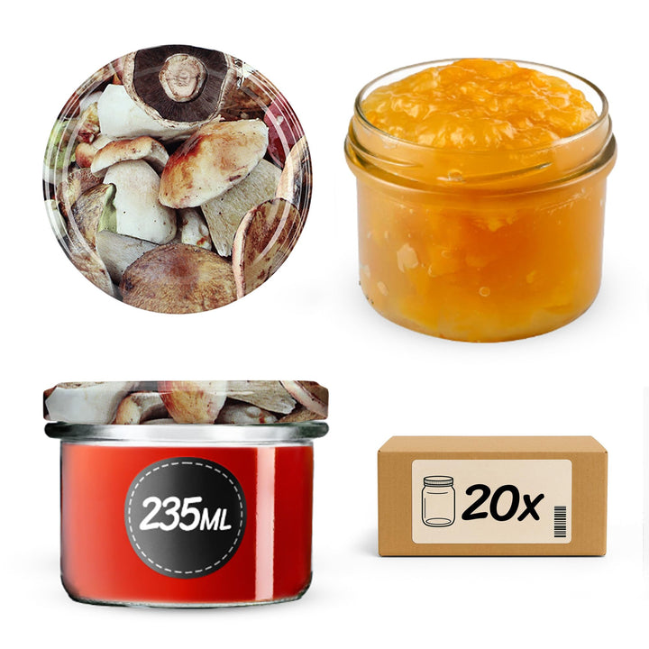 KADAX 20er Set Marmeladengläser 235ml TO82 Pilze, Einmachgläser Vorratsgläser Mason Jar mit Schraubd