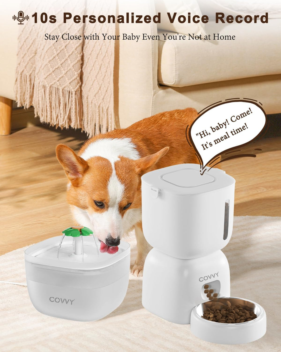 COVVY Pets Automatisches Futter- und Bewässerungs-Set, 3 l Futterspender und 2 l Wasserspender für k