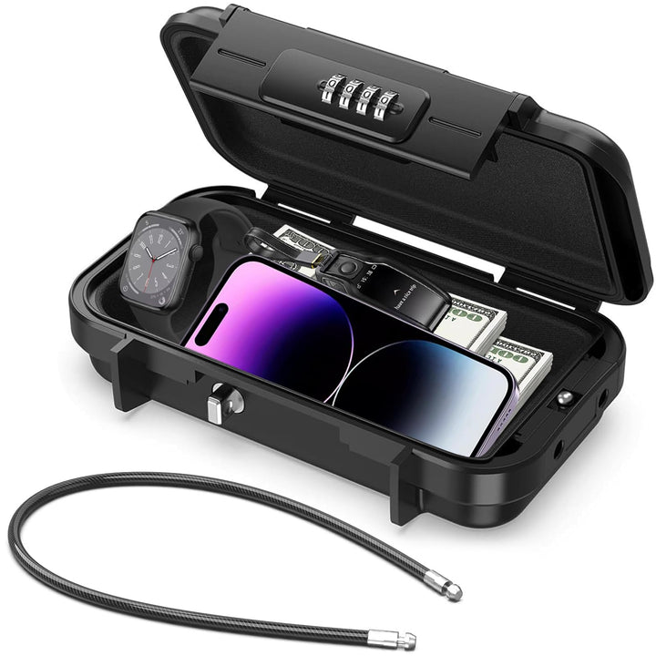 Tragbarer Tresor,[Wasserdicht] 4 Stellig Zahlencode Sicherheitsbox Outdoor Sicherheitssafe mit 6MM D