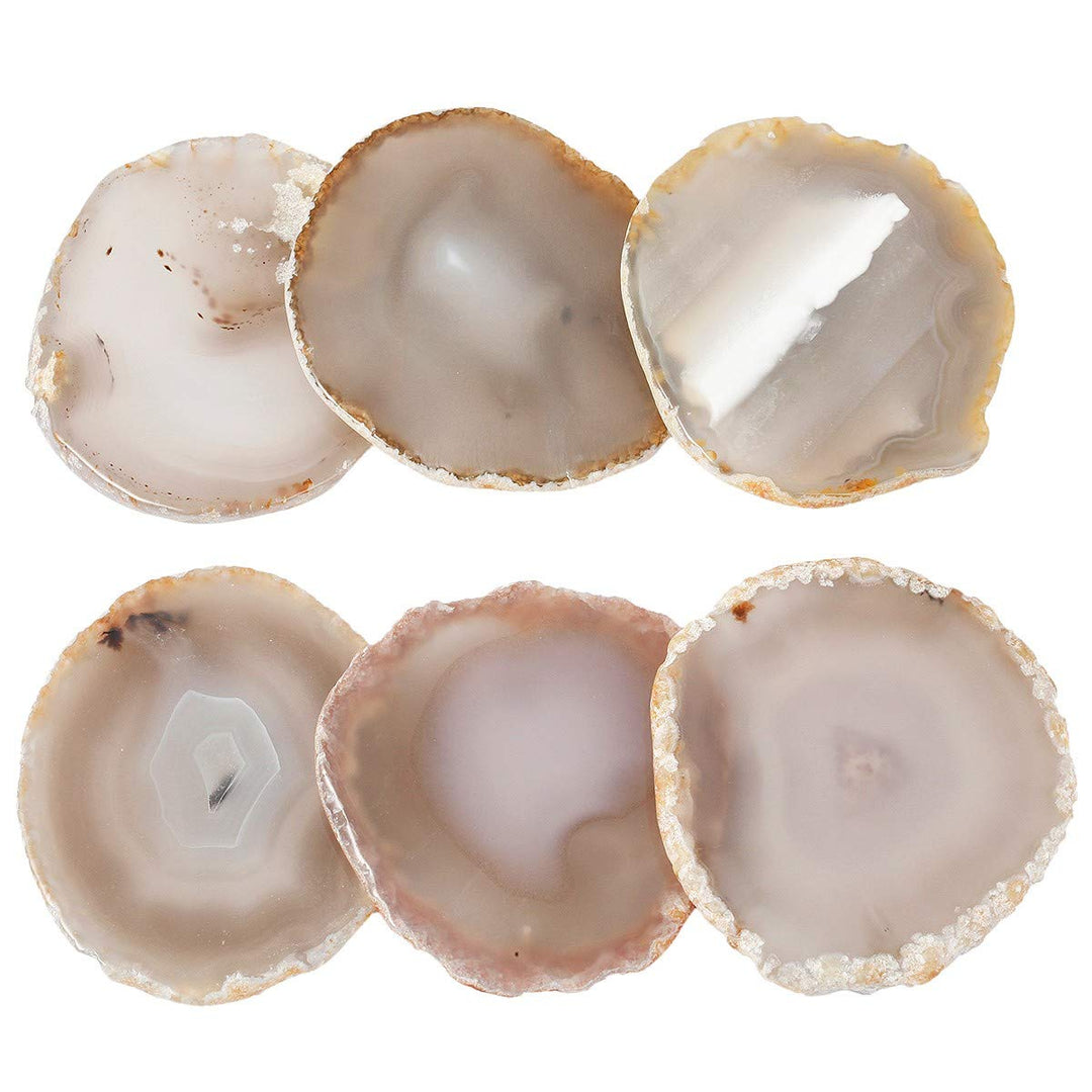 mookaitedecor 12 Stück Natürliche Geode Achat Scheiben, Rund poliert Achat Edelsteine Namen Karten f