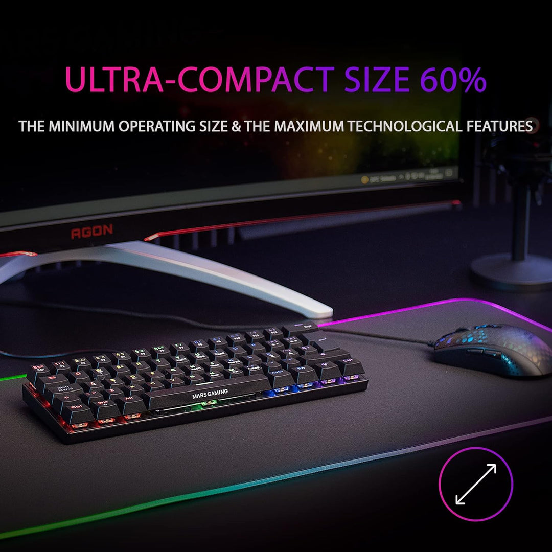Mars Gaming MK60 Schwarz, Italienisch Sprache, Mechanische Gaming Tastatur FRGB, Antighosting, Switc