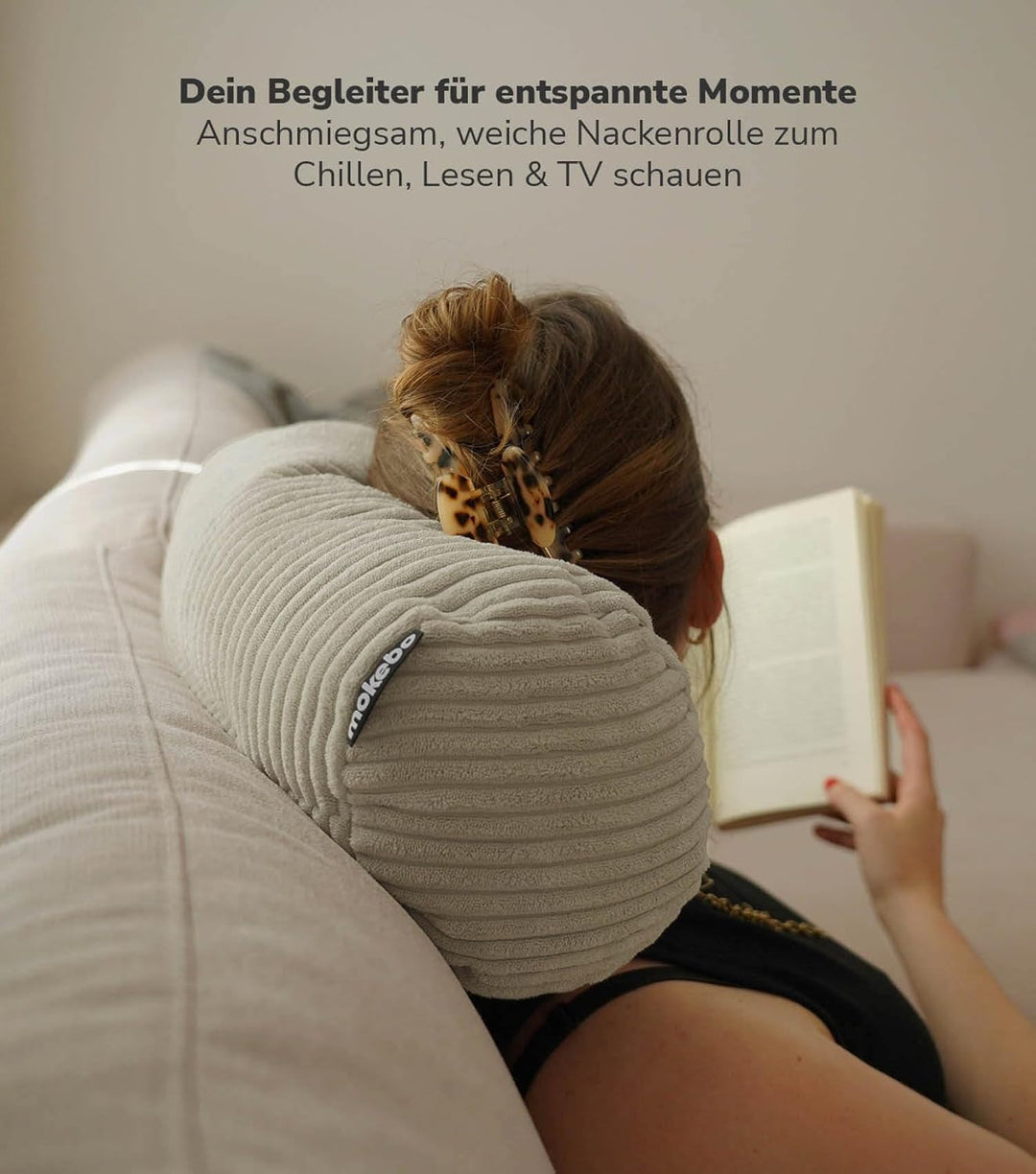 mokebo Nackenrolle mit Cordbezug 'Das Nickerchen', Nackenkissen, Kissenrolle, Zierkissen, Sofakissen