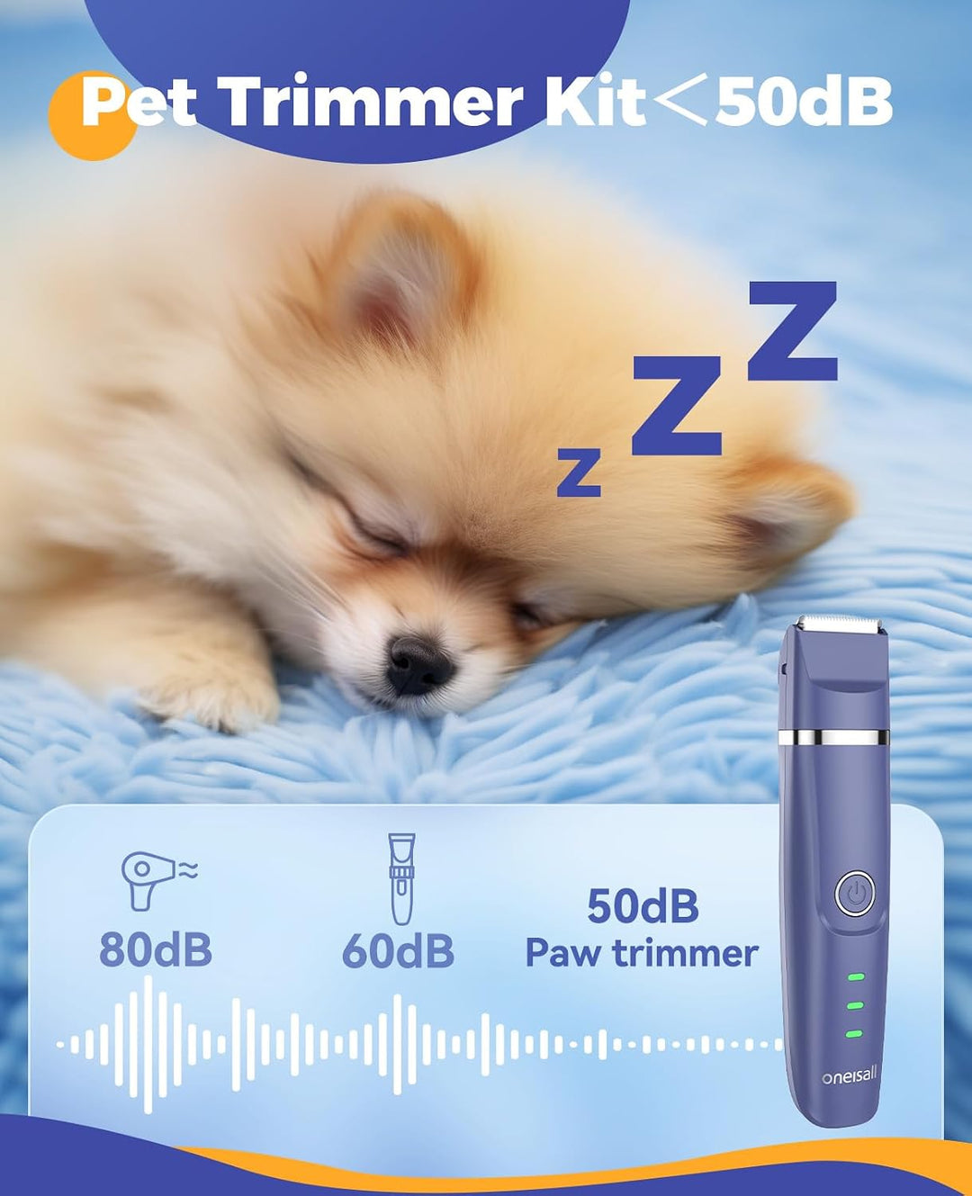 oneisall 4in1 Leise Schermaschine Hund Katze, Wiederaufladbar Hundeschermaschine&amp;Pfotentrimmer&amp;Krall
