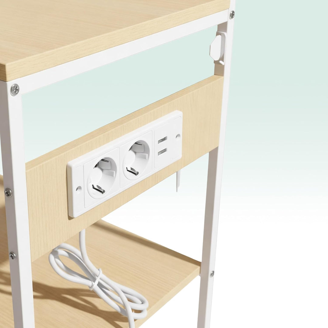 Relaxdays Küchenregal mit Steckdose & USB, HBT: 151x82x40 cm, Mikrowellen-Regal, Holzoptik, offen, M