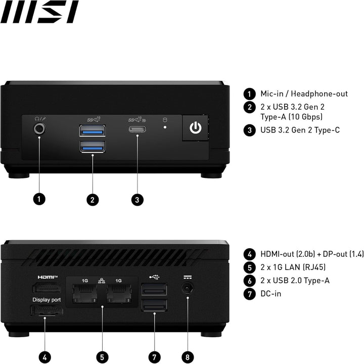 MSI Cubi N ADL S-080DE Mini-PC, Intel N200 Prozessor, 4GB DDR4, 128GB M.2 SSD, USB 3.2 Gen 2 Type C