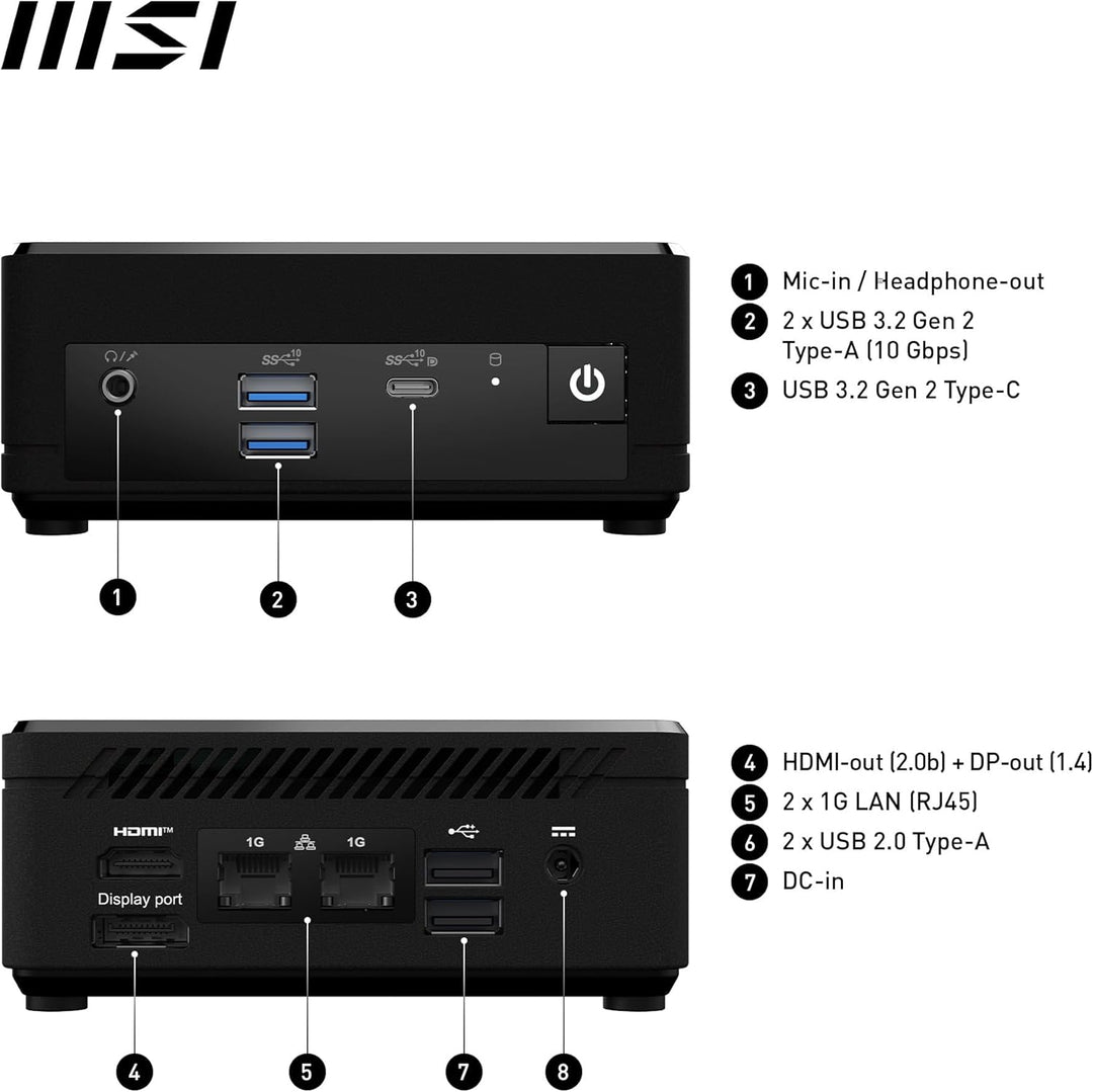 MSI Cubi N ADL-006DE Mini-PC, Intel Prozessor N200, 4GB DDR4, 128GB M.2 SSD, 1x USB 3.2 Gen 2 Type C