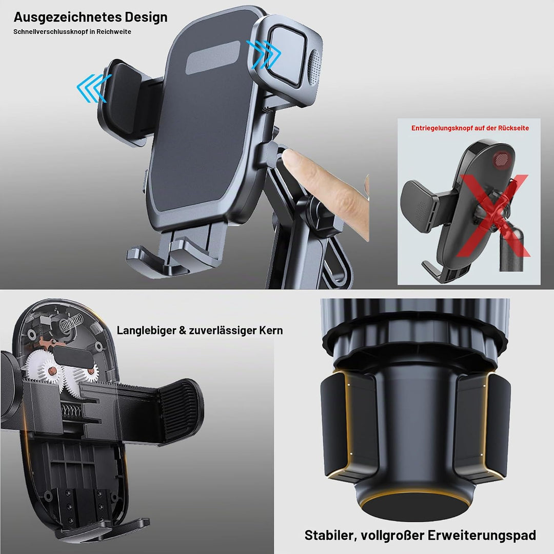 Getränkehalter Handyhalterung, 2-in-1 Universal-Getränkehalter-Expander mit langem Arm, 360° drehbar