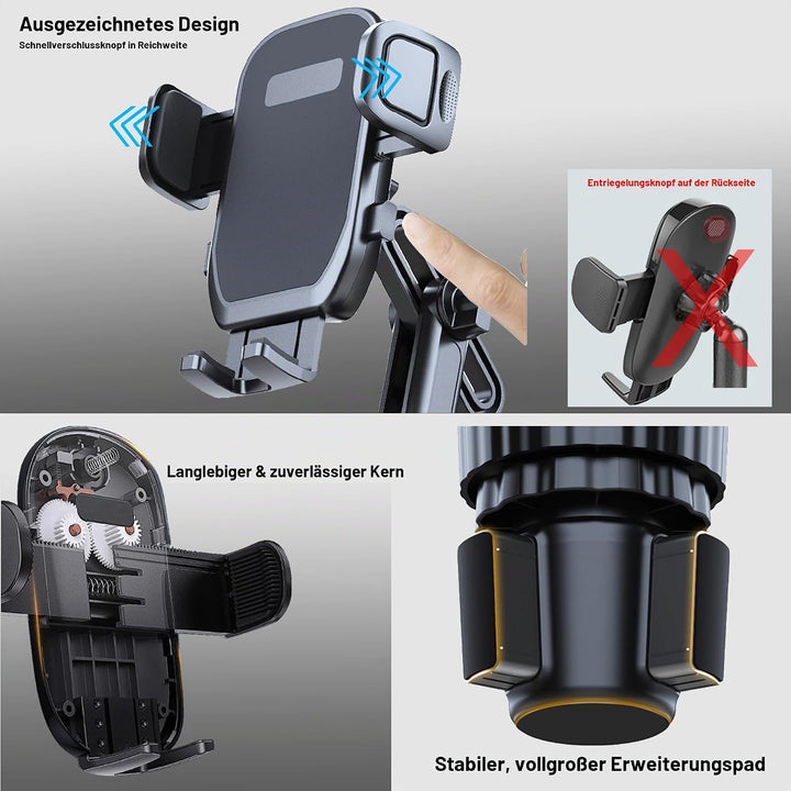 Getränkehalter Handyhalterung, 2-in-1 Universal-Getränkehalter-Expander mit langem Arm, 360° drehbar