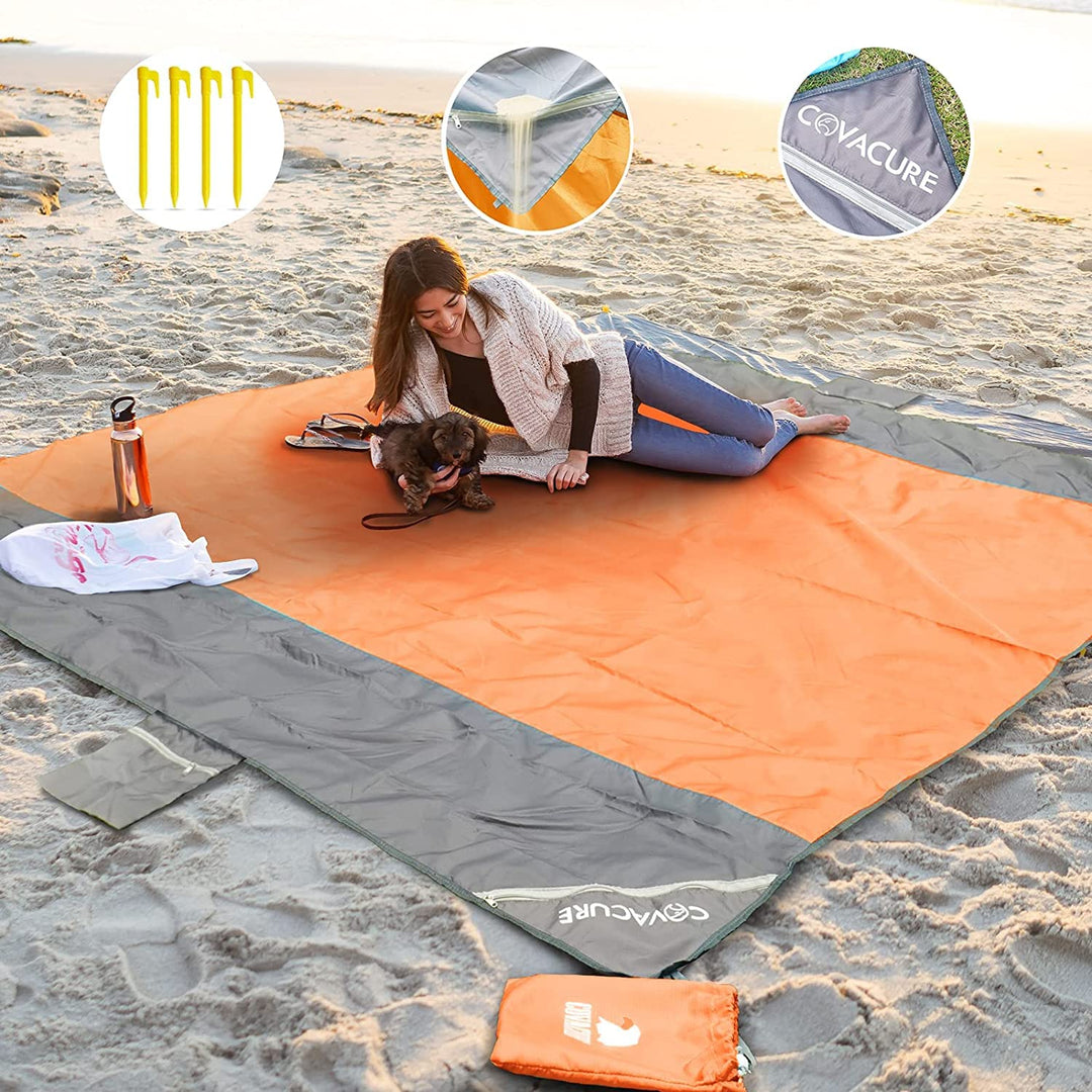 COVACURE Picknickdecke Stranddecke Strandmatte Campingdecke, 210 x 200 cm Wasserdicht, Sanddicht, 0.