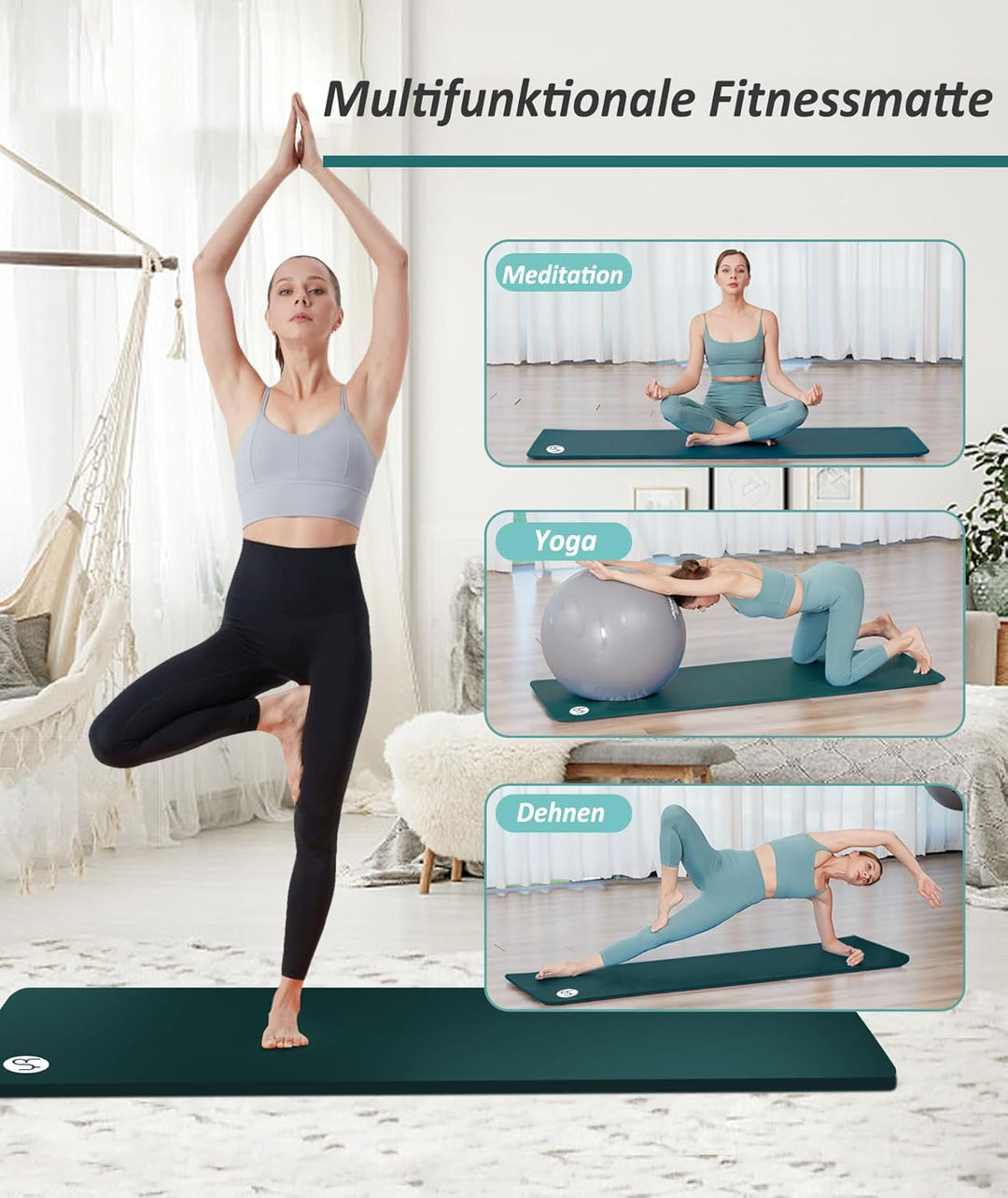 NBR Yogamatte 195×61cm 20mm Dicke Fitness Matte Gymnastikmatte für Pilates Gym Workout Zuhause mit T