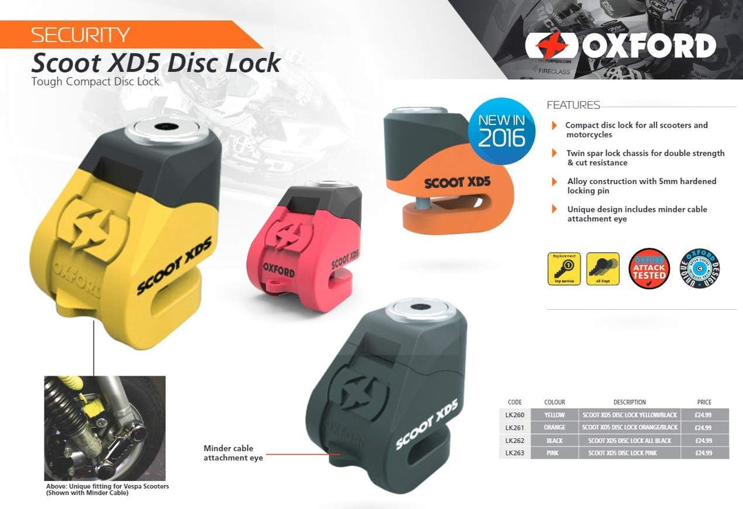 Oxford LK260 XD5 Disc-Sperre 5mm pin, Gelb Yellow, Yellow
