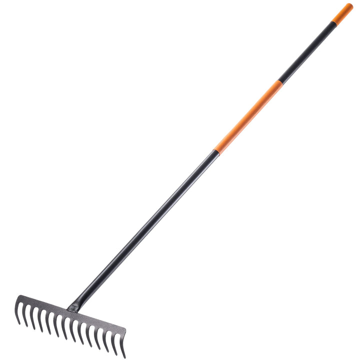 KADAX Rechen, Gartenharke aus Metall, breite Harke mit 154,5 cm langem Metallstiel, Gartengerät zum