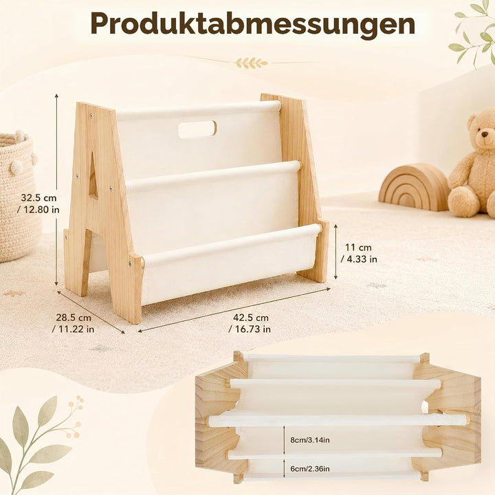 Bücherregal Kinder,Doppelter Seite,Holz,Mit Griff,42.5*32.5*28.5cm