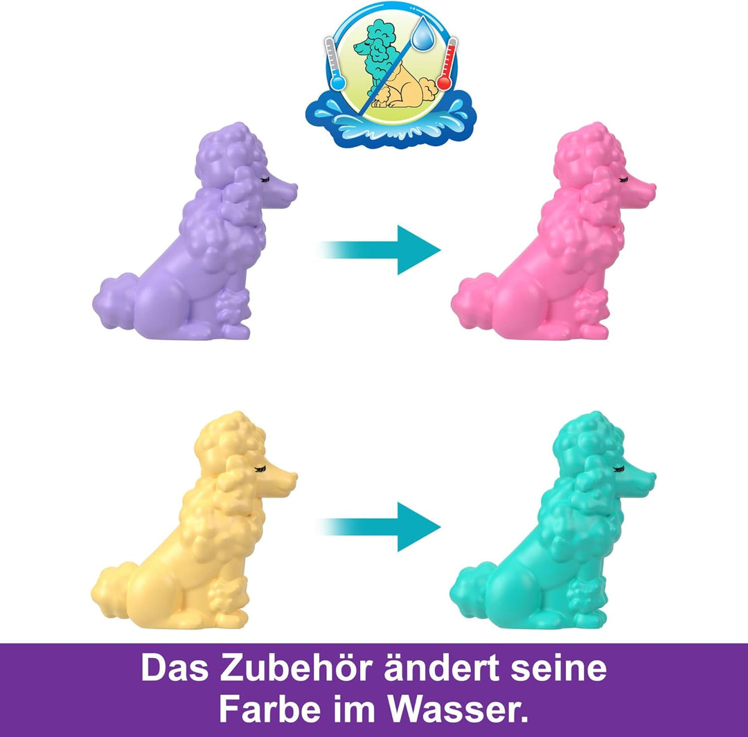 Polly Pocket Pudel Schatulle - Spielset mit Wasserspass und 2 Teilen mit Farbwechseleffekt, 12 Zubeh