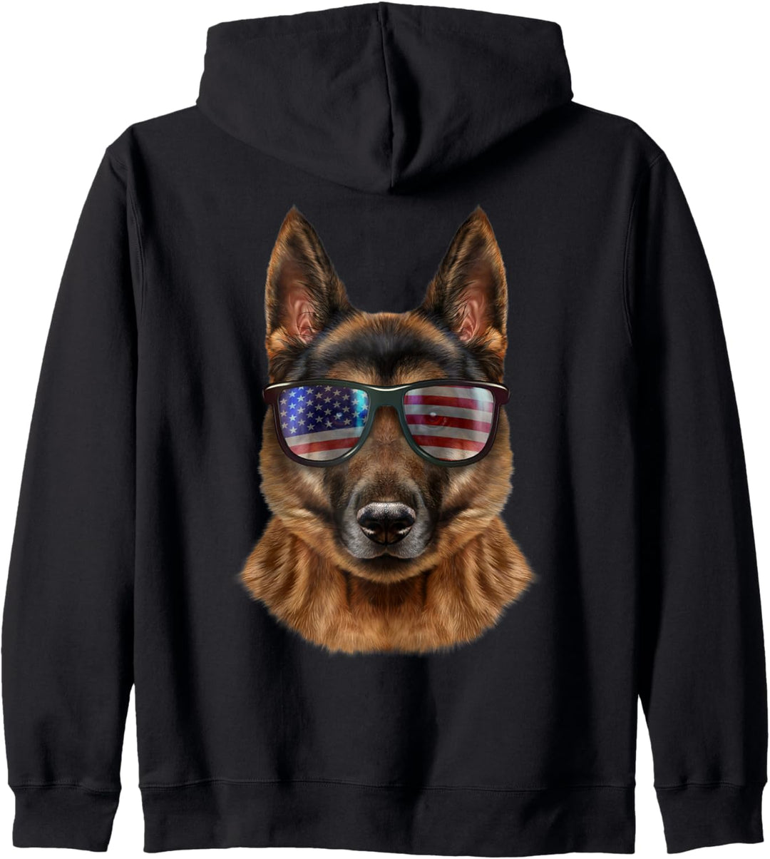 Hund, die Flagge der USA-Themensonnenbrille trägt Kapuzenjacke