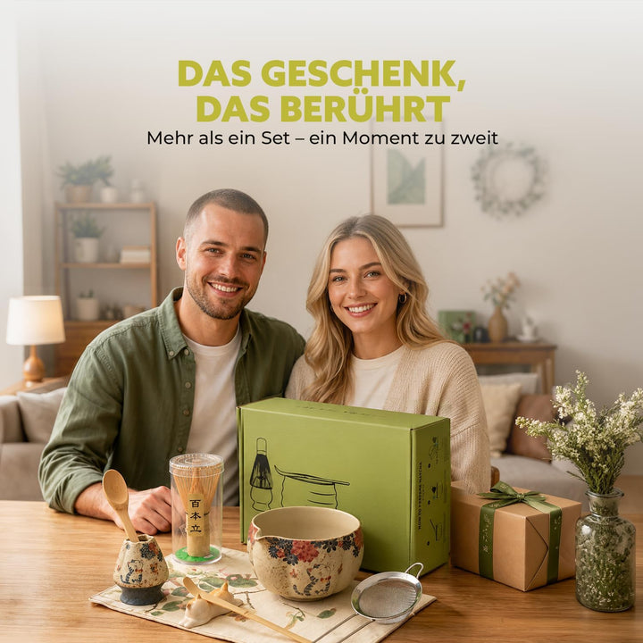 Matcha Set Japan 8-teilig – Premium Matcha Tee Set mit Keramik Schale, Bambus Chasen Besen & Halter,