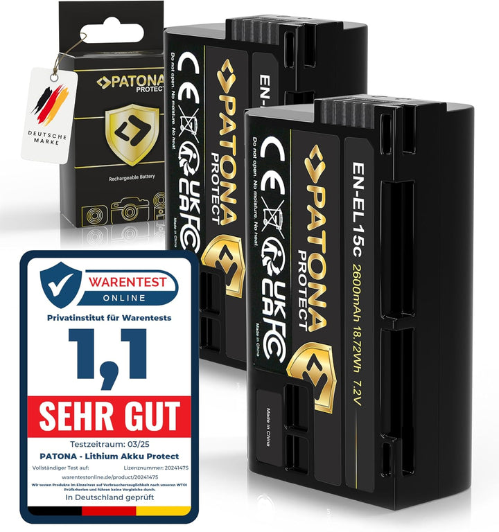 PATONA Protect Akku EN-EL15c 2400mAh 2X mit NTC-Sensor und V1 Gehäuse - kompatibel mit Nikon Z5 Z6 I