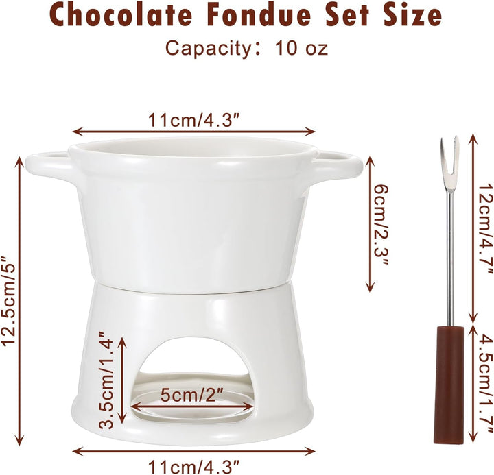 SUMNACON Keramike Schokofondue-Topf-Set 2 Gabeln, Schoko Fondueset Käsefondue für Schokolade Käse Fo