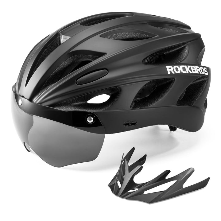 ROCKBROS Fahrradhelm MTB Rennrad Radhelm Integriert mit Abnehmbaren Magnet Brillen Visier Grösse Ver