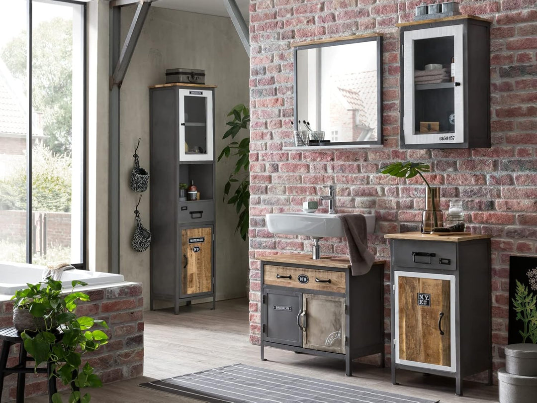 Woodkings® Bad Spiegel Pinetown Metall recyceltes Massivholz antik, Wandspiegel Vintage, Design, Ind